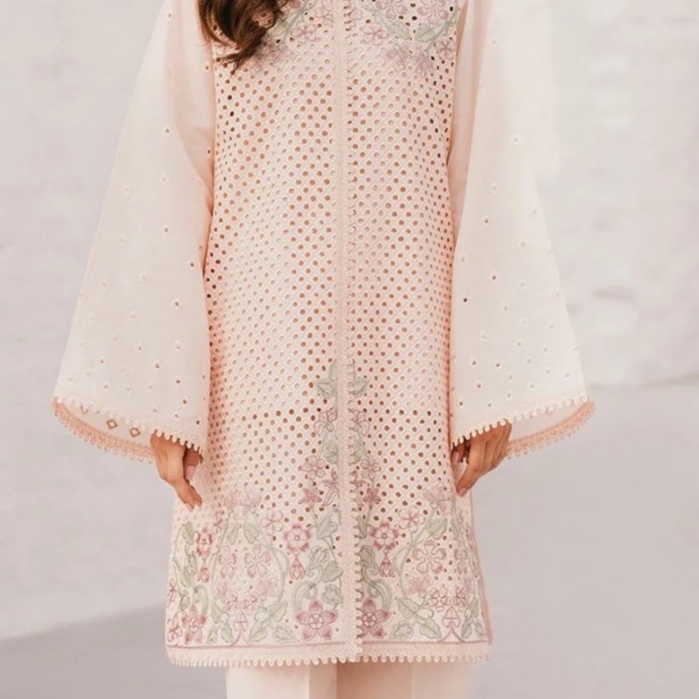 Girls' Embroidered Pastel Pink A-Line Dress
